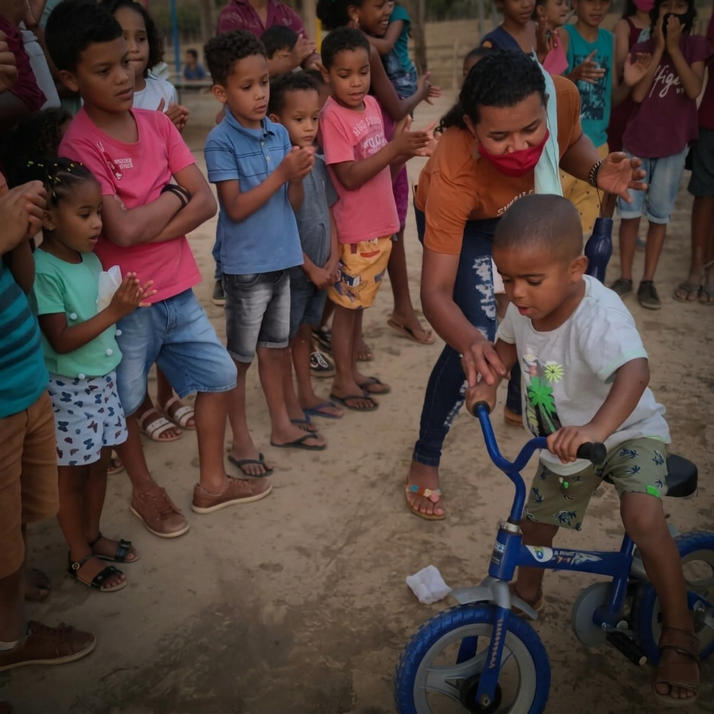 Criança aprendendo a pedalar